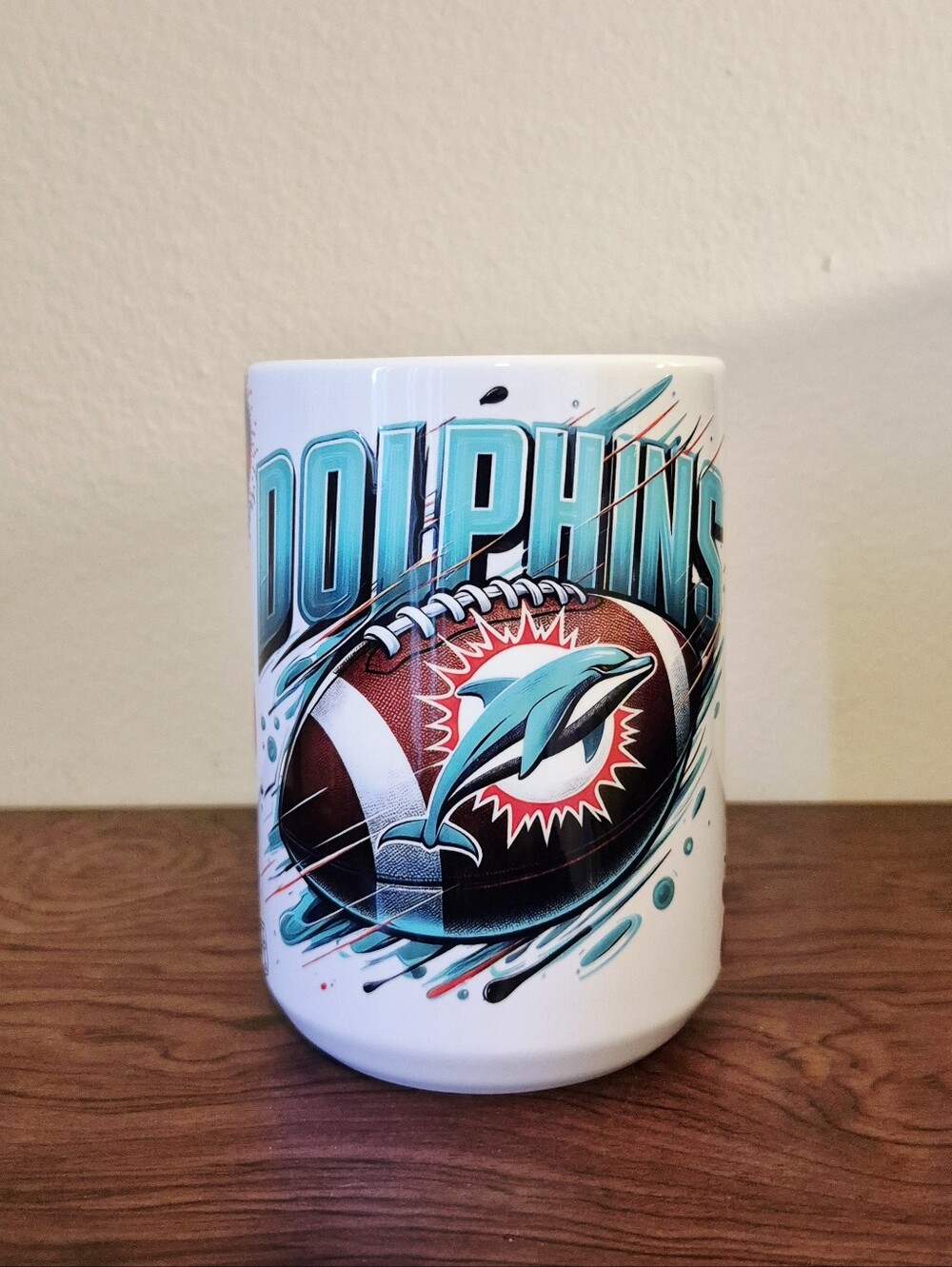 🏷3/$12 Miami Dolphins Football Ceramic Coffee 15oz Mug - White & Teal Custom